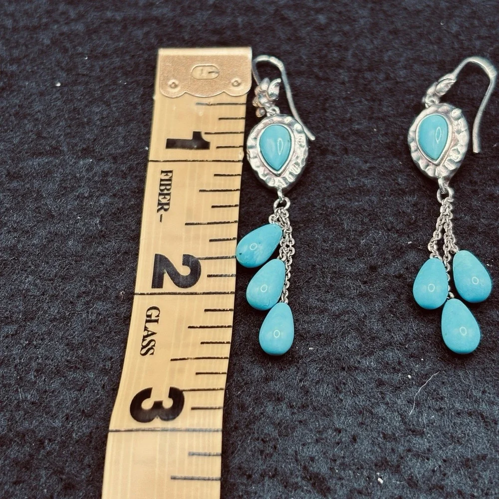 925 Sterling Silver Turquoise Dangle Earrings Floral Teardrop Boho Southwest
